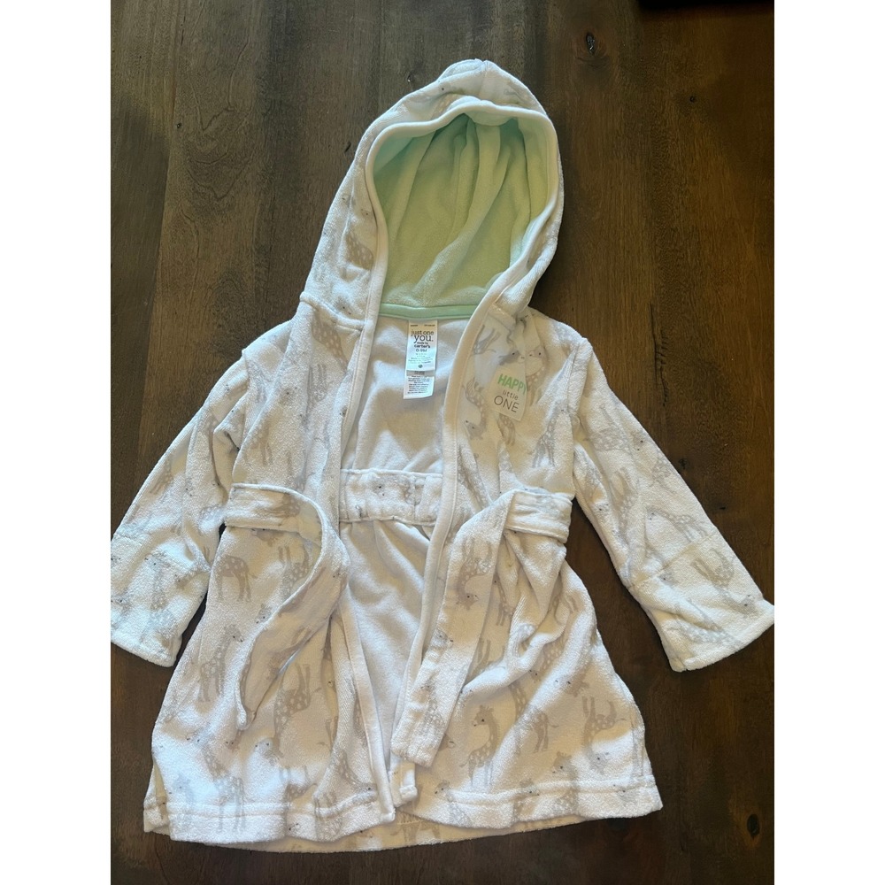 Just One You by Carters Baby Giraffe Hooded Robe White Gray 0-9 Months